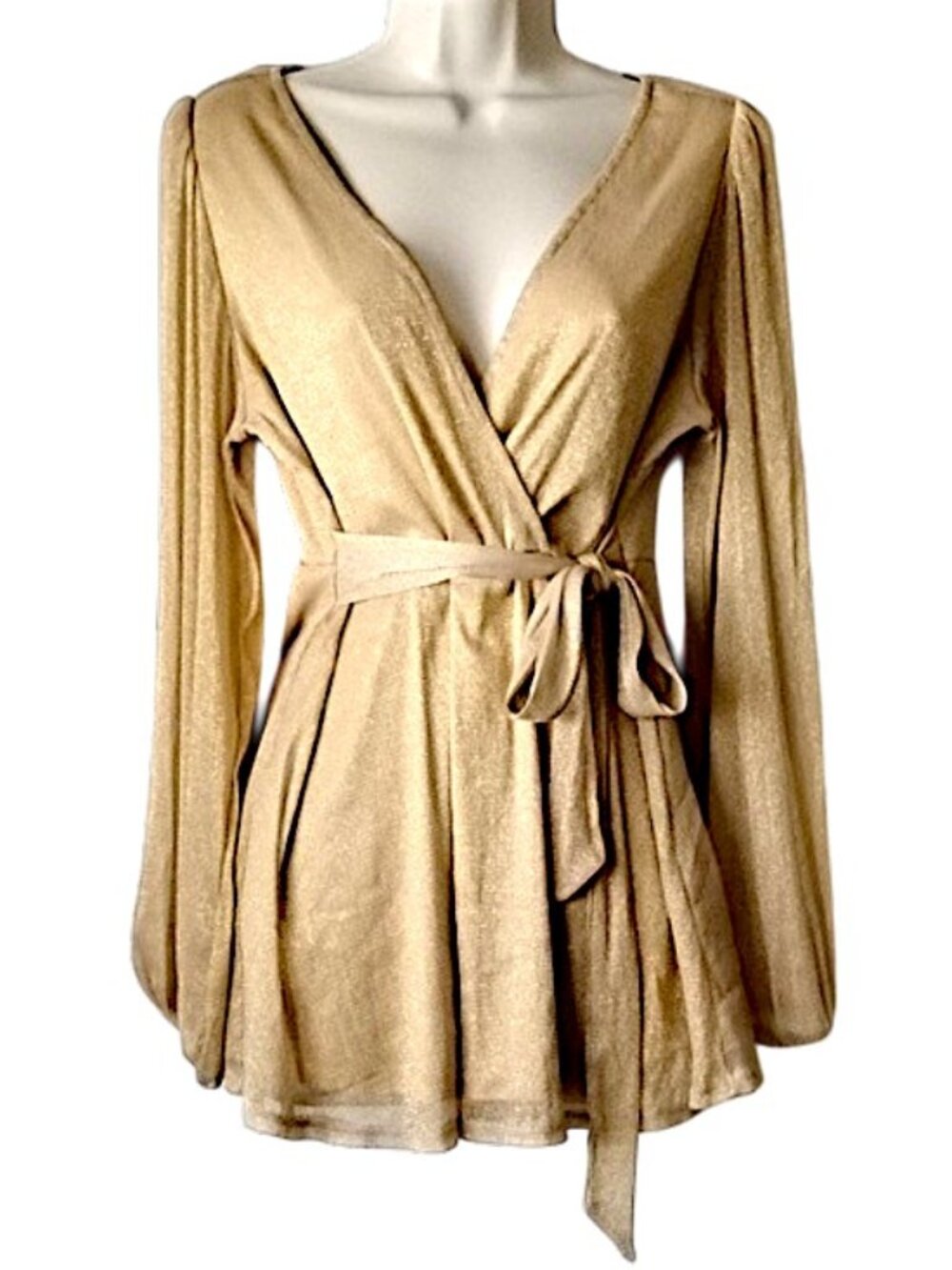 NWOT Torrid Gold Surplice Puff Sleeve Peplum Tunic Blouse 0 L 12-14